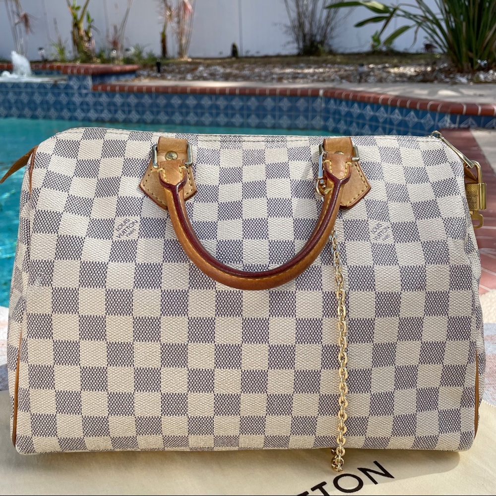 Louis Vuitton White and Brown Checkered Tote - Picture 11 of 15